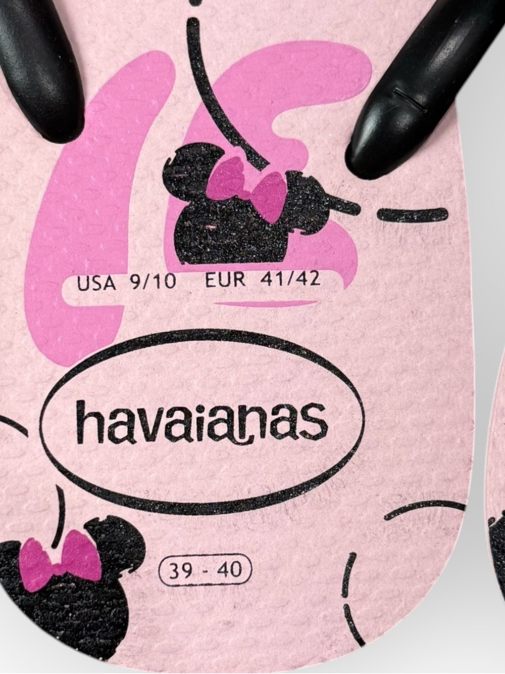 NWOT Havaianas Pink Minnie Mouse Graphic Slim Flip Flops with Black Straps - Picture 8 of 8